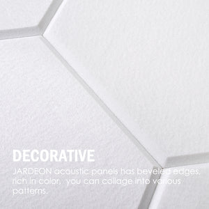 JARDEON Hexagon Acoustic Panels Art Decor Sound Proof Padding Wall Tiles, Beveled Edge, 13'' X 14'' X 0.4'', 6 Pack